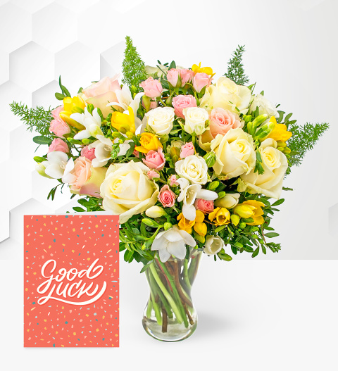 Rose and Freesia with Good Luck Card