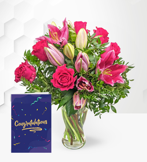 Rose and Lily with Congratulations Card