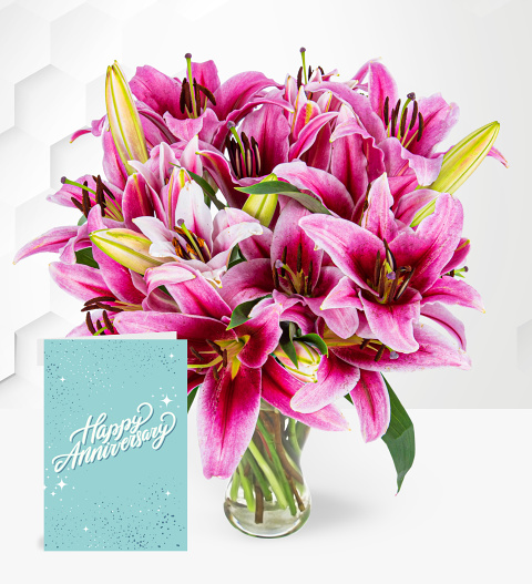 Stargazer Lilies with Anniversary Card
